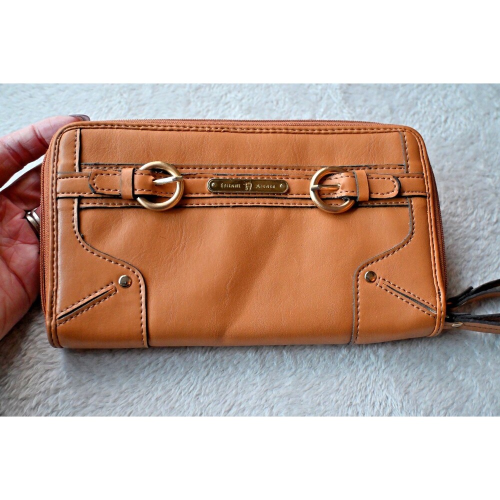Vtg Etienne Aigner Tan Leather Zip Wallet Folding Card Coin Buckle Large